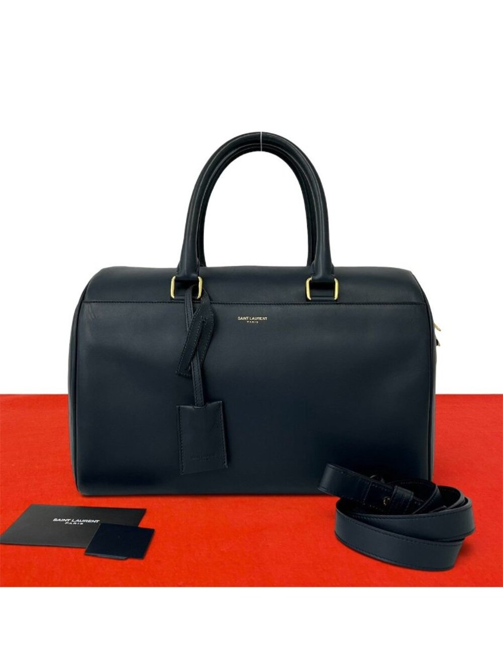 Saint Laurent Paris Logo Leather 2-Way Shoulder Bag Navy
